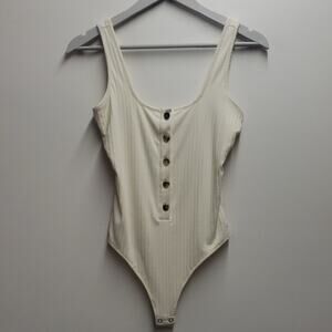 Good American Button Front Bodysuit in Ivory 002 Women's Size 2 NWT